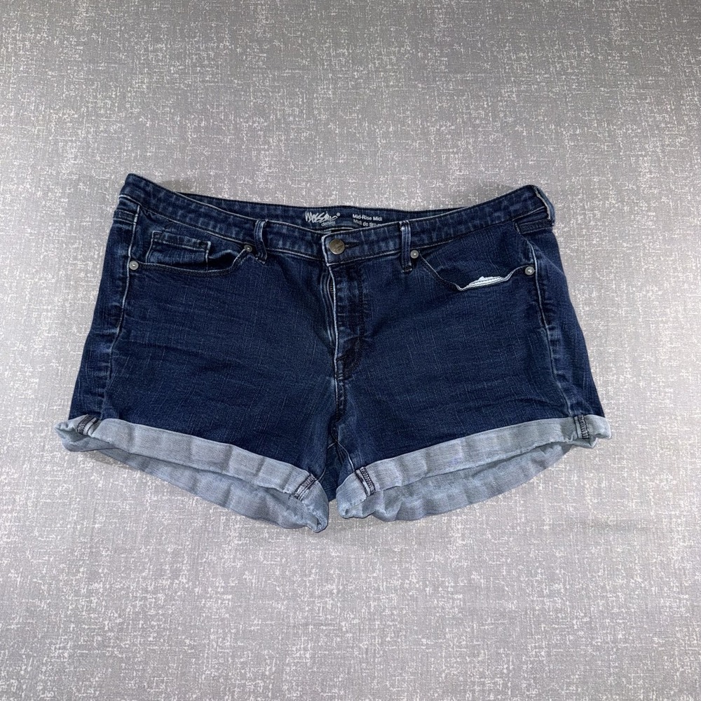 Mossimo Shorts Womens 16 Blue Denim Mid-Rise Cuffed Cutoff Stretch 5 Pocket Zip